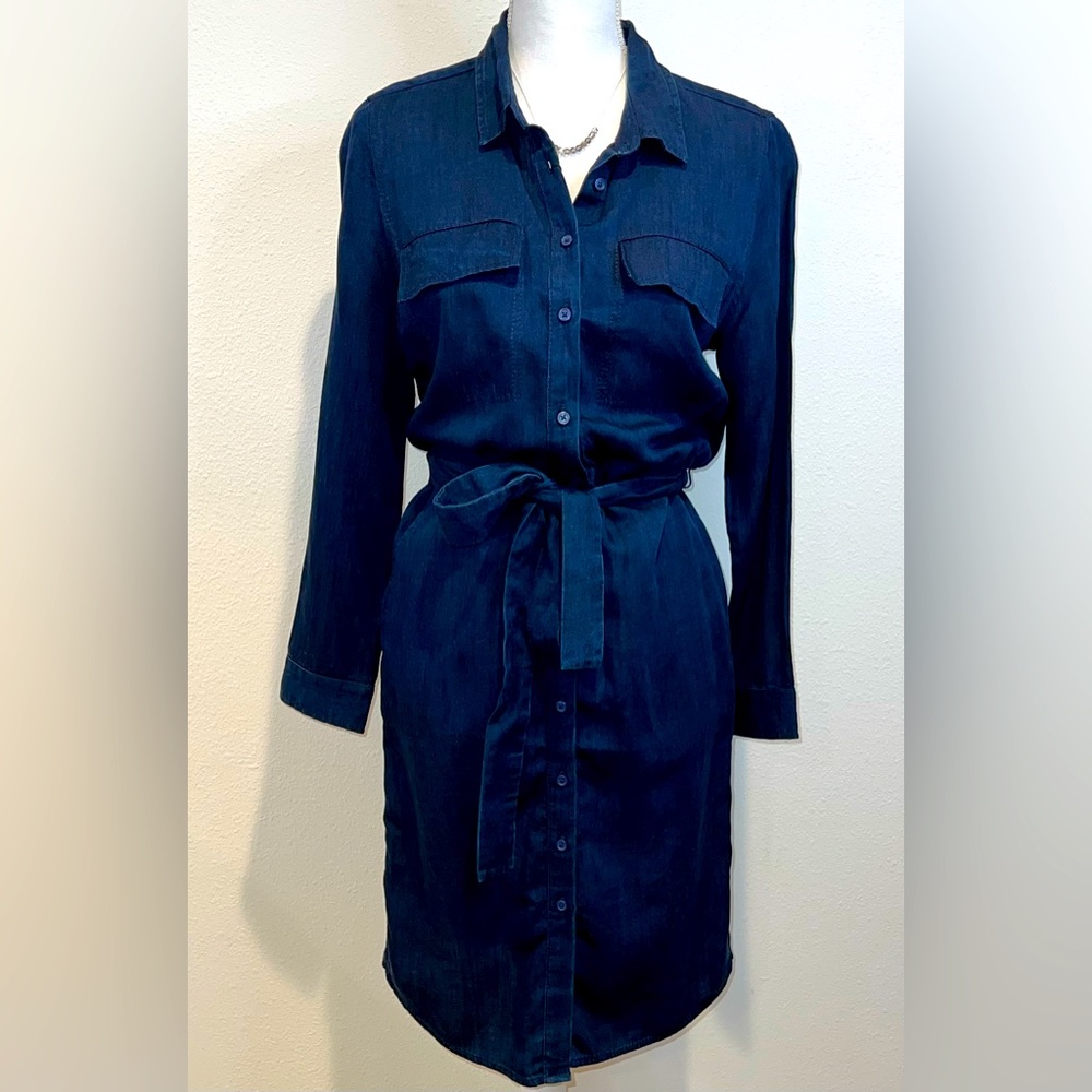 👋🏾 Banana Republic Navy Chambray Button Down Tie Belt Dress Size 8P
